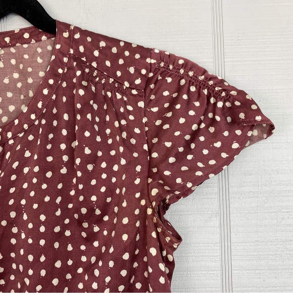 Banana Republic Purple Plum White Polka Dot Silk Short Cap Sleeve Button Up Top - Picture 2 of 4